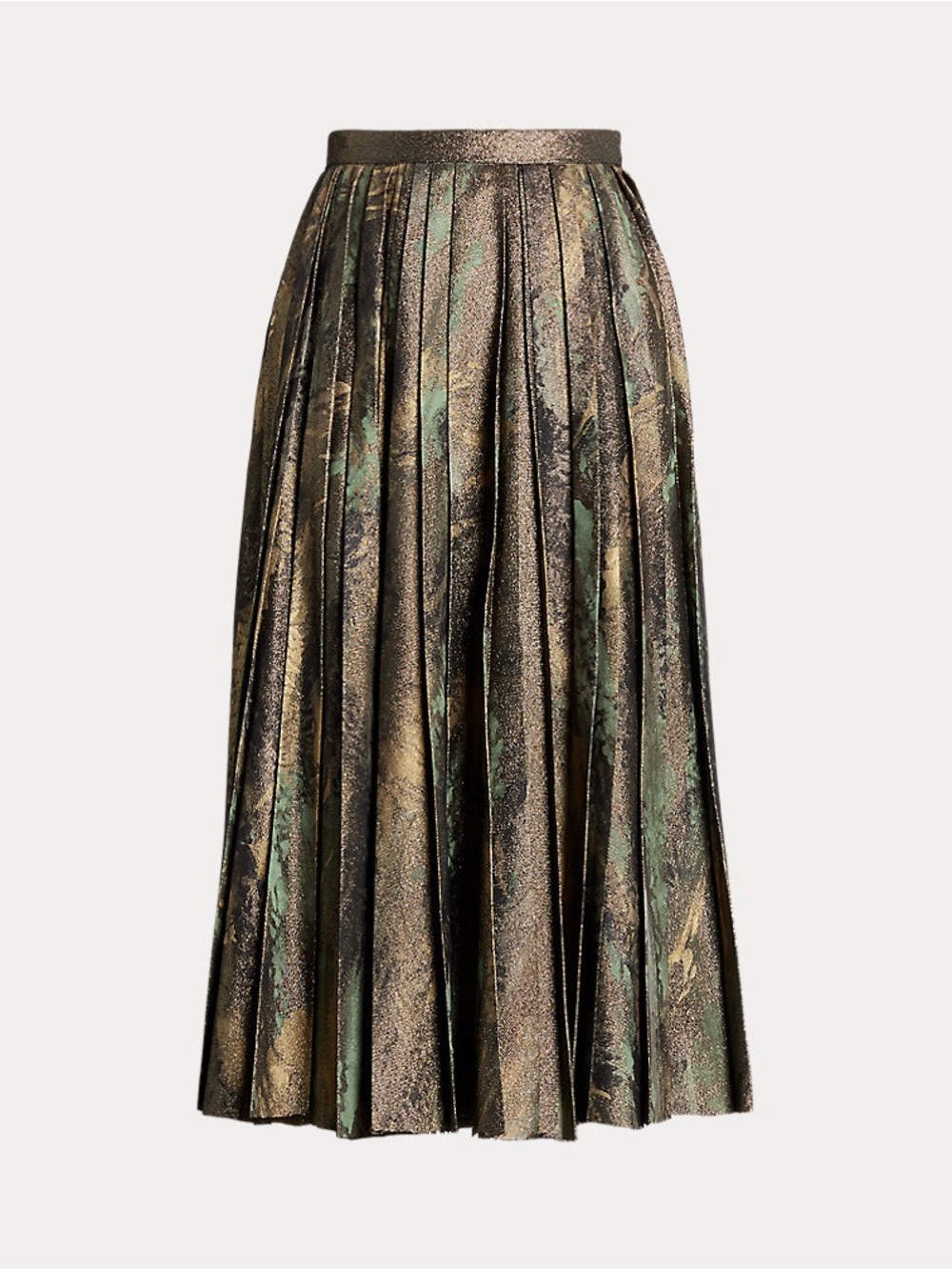 Ralph Lauren Collection Pleated Metallic Midi Skirt in Gold and Green